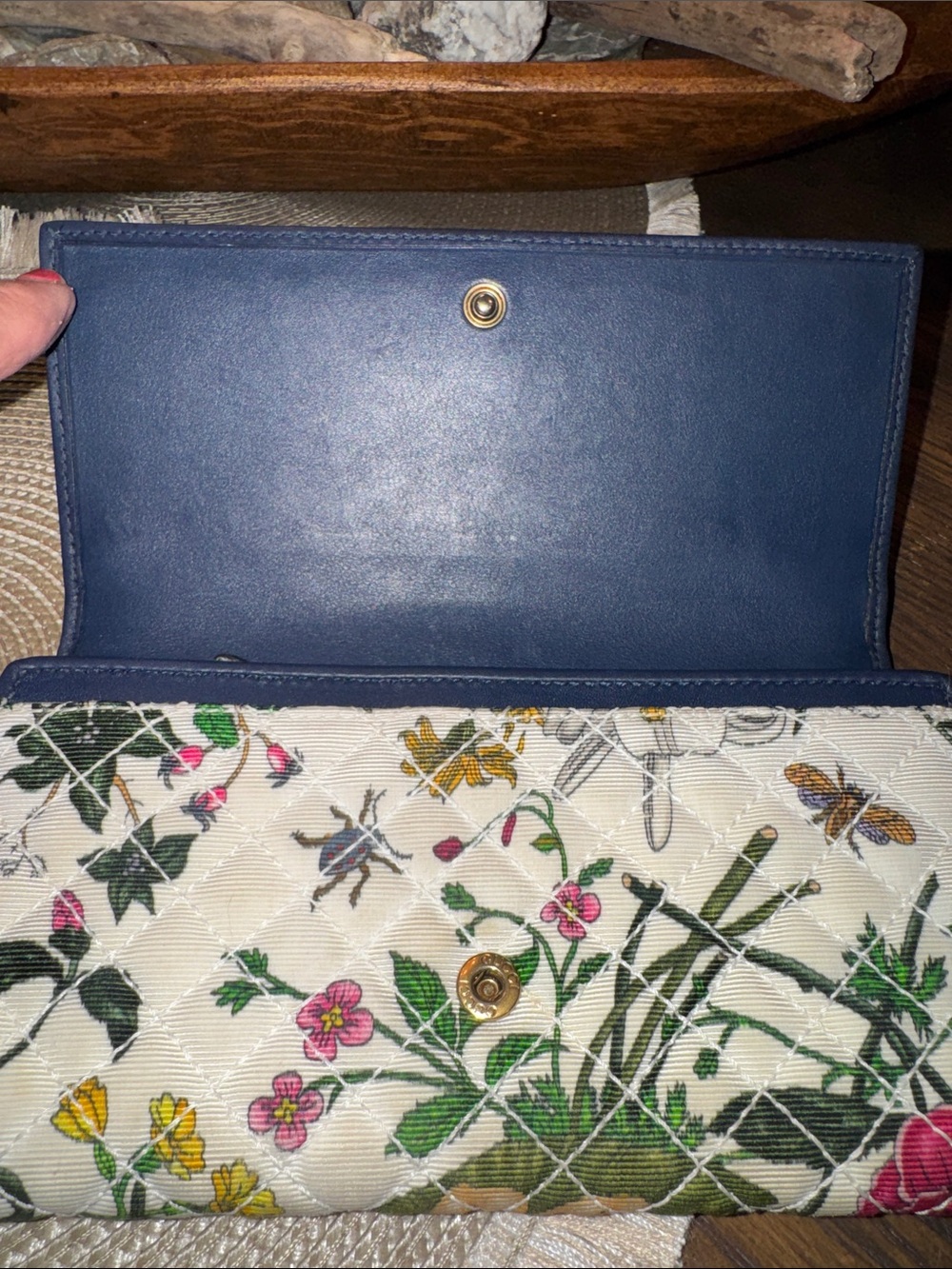Gucci Floral Quilted Clutch with Navy Trim and Gold Hardware - Picture 3 of 8